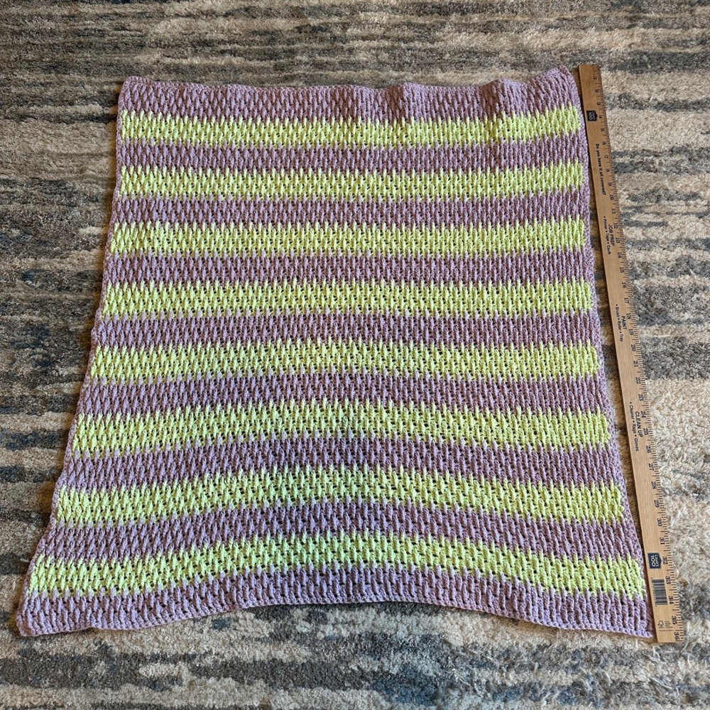 Handmade Crochet Baby Blanket Striped Lavender Purple Lime Green Waffle 34x36